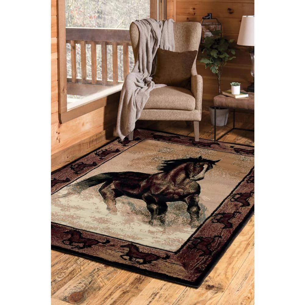 Stallion Border Beige/Black 5 ft. x 7 ft. Area Rug by United Weavers 4 Stallion Border Beige/Black 5 ft. x 7 ft. Area Rug by United Weavers - Image 2
