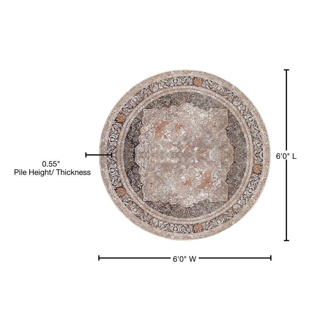 Volos Zoe Taupe 6 ft. x 6 ft. Round Rug by United Weavers 8 Volos Zoe Taupe 6 ft. x 6 ft. Round Rug by United Weavers - Image 6